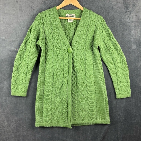 Aran Crafts 100% Merino Wool —made in Ireland Cable Knit Cardigan oversized XS - Picture 1 of 10